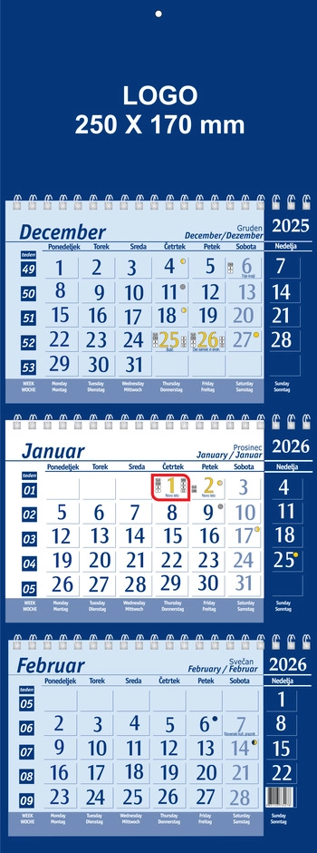 Koledar Tridelni špiralni - E                    