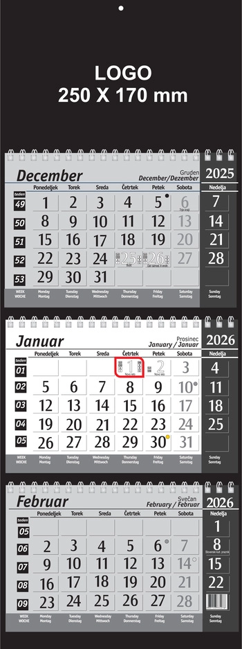 Koledar Tridelni špiralni - E                    