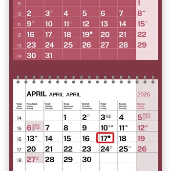 Koledar Tridelni barvni s spiralo - E                   