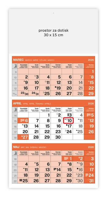 Koledar Tridelni lepljen - E                     