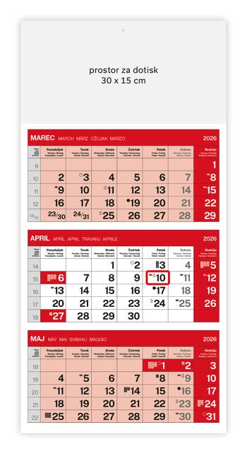 Koledar Tridelni lepljen - E                     