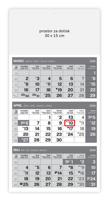 Koledar Tridelni lepljen - E                     
