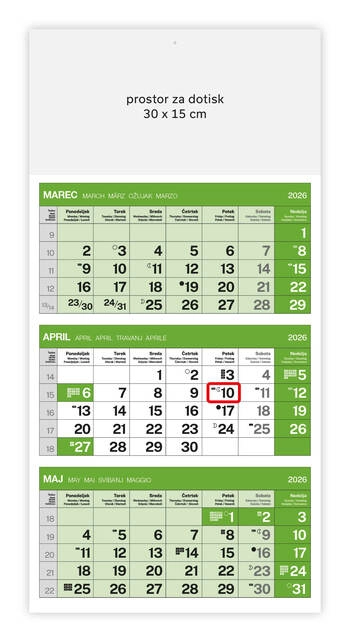 Koledar Tridelni lepljen - E                     